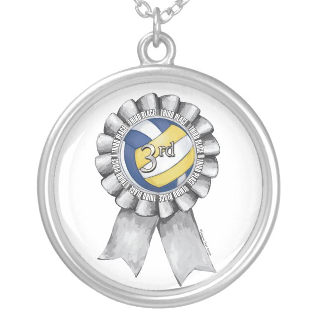 Volleyball Ribbons 3rd Silver Plated Necklace (Front)