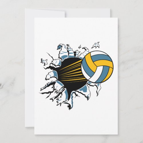 volleyball ripping through blue and gold personalized announcement