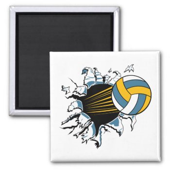 Volleyball Ripping Through Blue And Gold Magnet by sports_shop at Zazzle