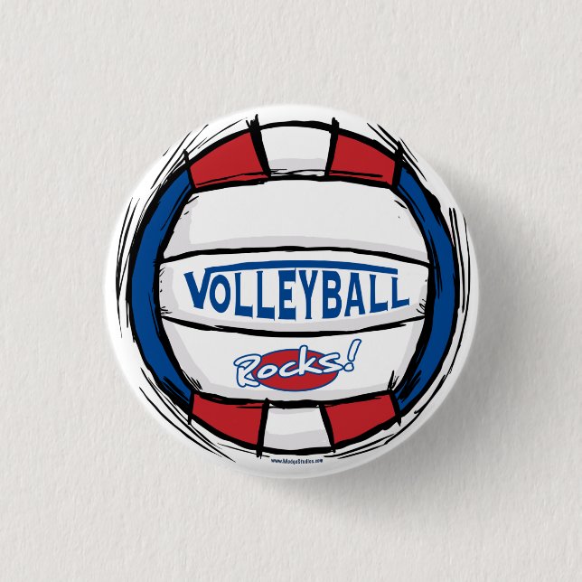 Volleyball Rocks Ball by Mudge Studios Button (Front)