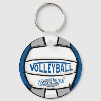 Volleyball Rocks Blue and Silver Keychain