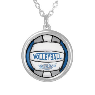 Volleyball Rocks Blue and Silver Plated Necklace