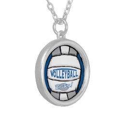 Volleyball Rocks Blue and Silver Silver Plated Necklace | Zazzle