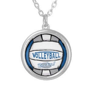 Volleyball Rocks Blue and Silver Silver Plated Necklace