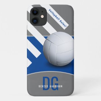 Volleyball Rules | Initials Deep Blue Iphone 11 Case by BestCases4u at Zazzle