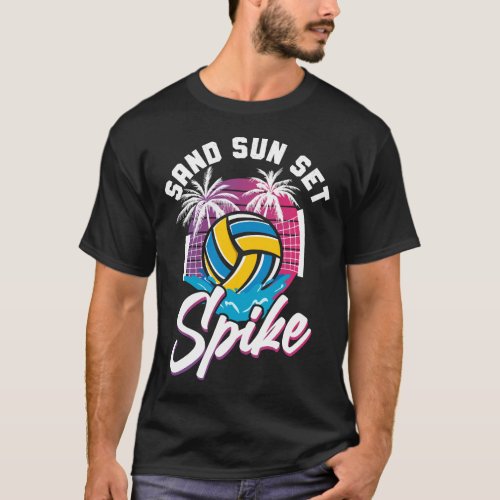 Volleyball Sand Sun Set Spike Vintage Retro 90s T_Shirt