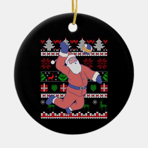 Volleyball Santa Claus Ugly Christmas Ceramic Ornament