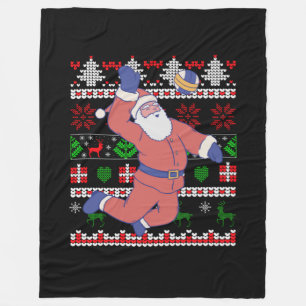 Volleyball Santa Claus Ugly Christmas Fleece Blanket