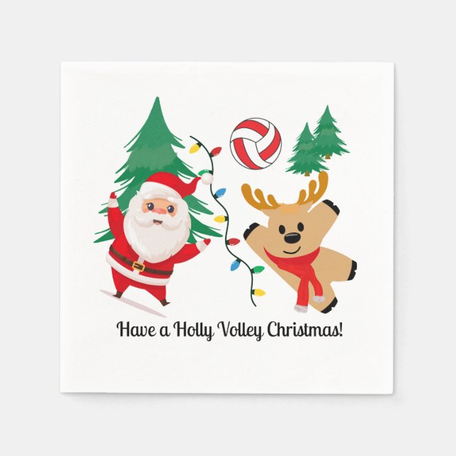 Volleyball Santa Cocktail Napkin (Front)