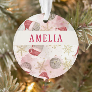 Volleyball Santa Hat Name Christmas Ornament