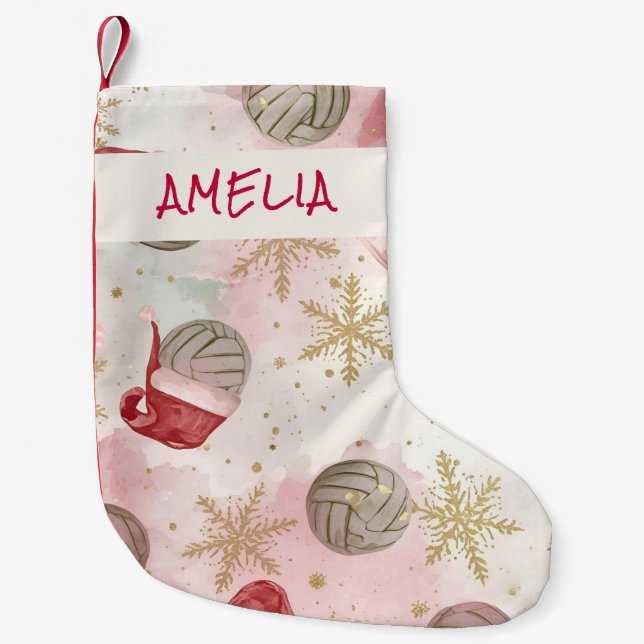 Volleyball Santa Hat Name Christmas   Small Christmas Stocking (Front)