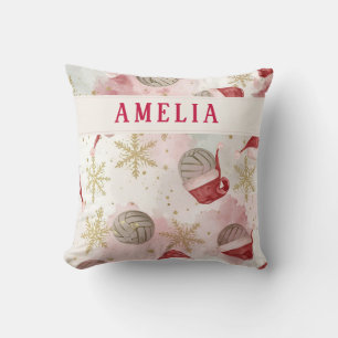 Volleyball Santa Hat Name Christmas   Throw Pillow