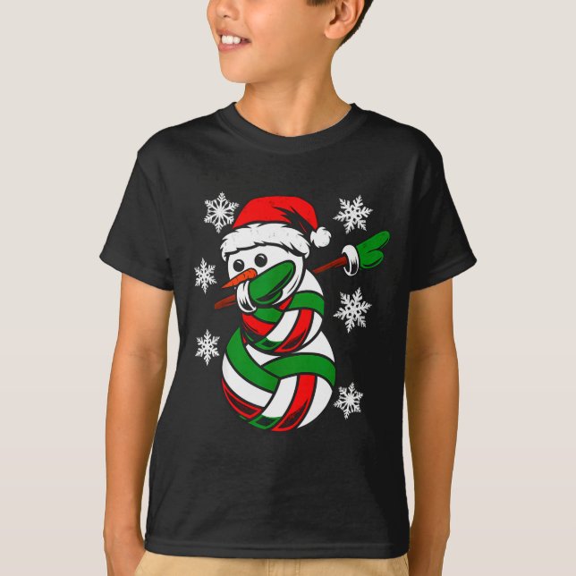 Volleyball Santa Hat Snowman Xmas Funny Volleyball T-Shirt (Front)