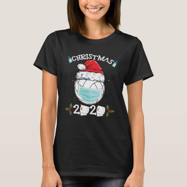 Volleyball Santa Hat With Face Mask Matching Chris T-Shirt (Front)