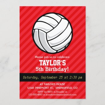 Volleyball; Scarlet Red Stripes Invitation by Birthday_Party_House at Zazzle