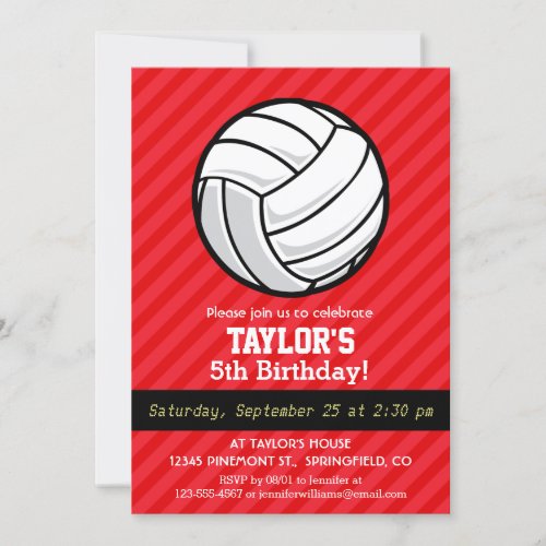 Volleyball Scarlet Red Stripes Invitation