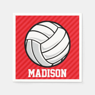 Volleyball; Scarlet Red Stripes Paper Napkins
