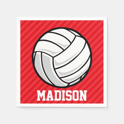 Volleyball Scarlet Red Stripes Paper Napkins