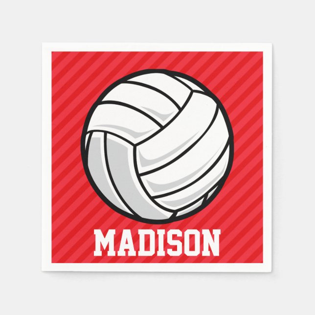 Volleyball; Scarlet Red Stripes Paper Napkins (Front)