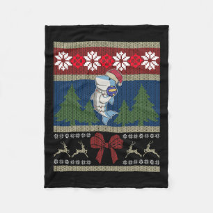 Volleyball Shark Ugly Sweater Christmas Lights San Fleece Blanket
