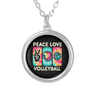 Volleyball Shirt For Teens Women Girls Peace Love Silver Plated Necklace