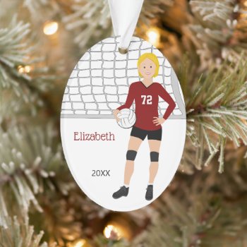 Volleyball Short Hair Blonde In Red And Black Ornament by NightOwlsMenagerie at Zazzle