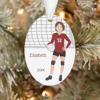 Volleyball Short Hair Brunette In Red And Black Ornament by NightOwlsMenagerie at Zazzle
