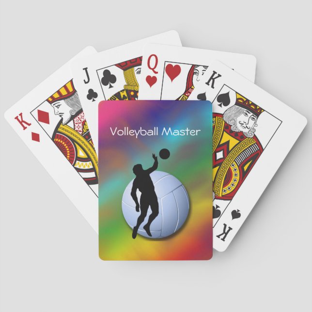 Volleyball Silhouette Male Player and Ball Poker Cards (Back)
