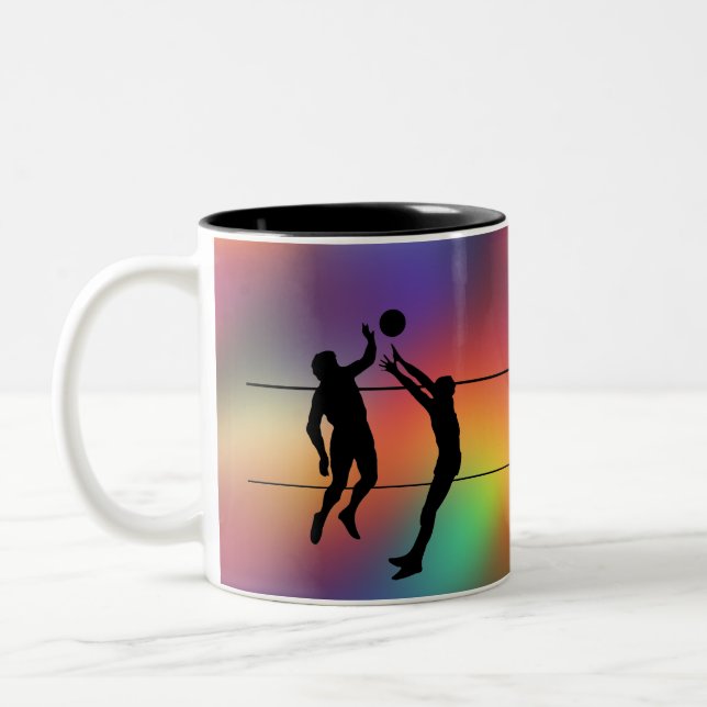 Volleyball Silhouette Players and Ball personalize Two-Tone Coffee Mug (Left)