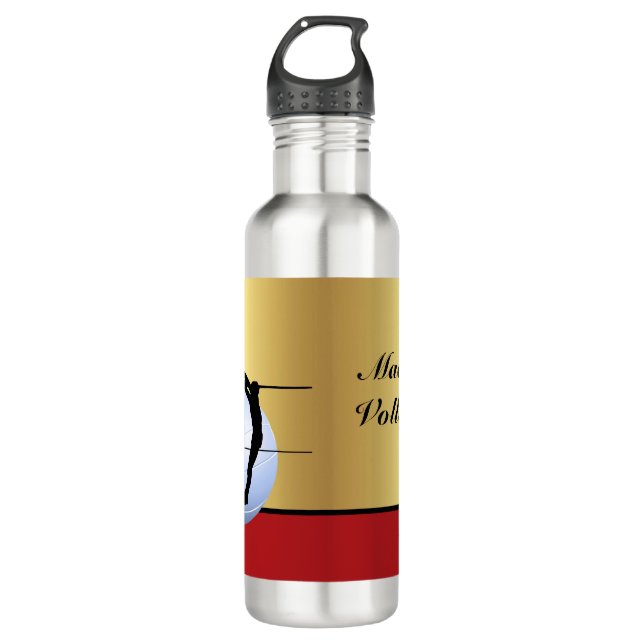 Volleyball Silhouetted Players with Ball elegant Stainless Steel Water Bottle (Front)
