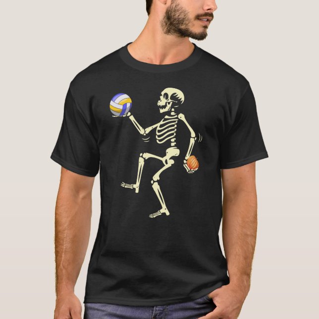 Volleyball Skeleton Halloween Pumpkin Funny Boo  T-Shirt (Front)