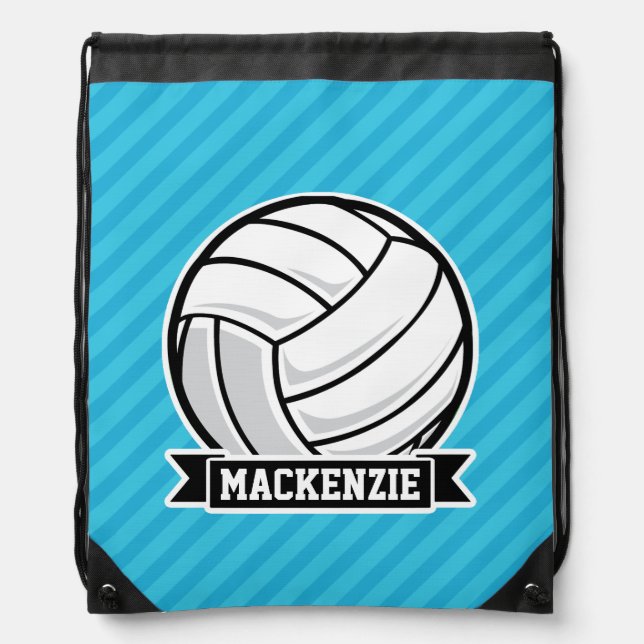 Volleyball; Sky Blue Stripes Drawstring Bag (Front)