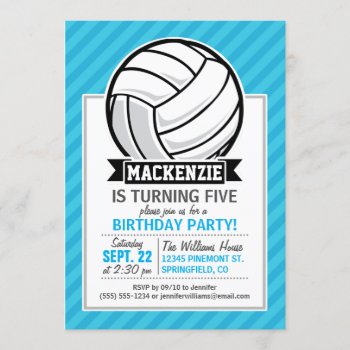Volleyball; Sky Blue Stripes Invitation by Birthday_Party_House at Zazzle