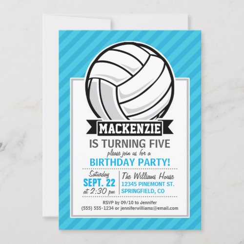 Volleyball Sky Blue Stripes Invitation