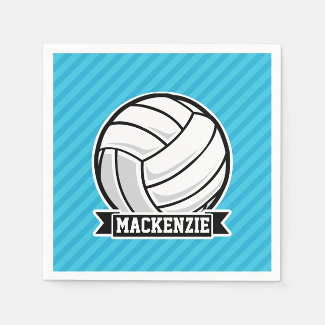 Volleyball; Sky Blue Stripes Paper Napkins (Front)