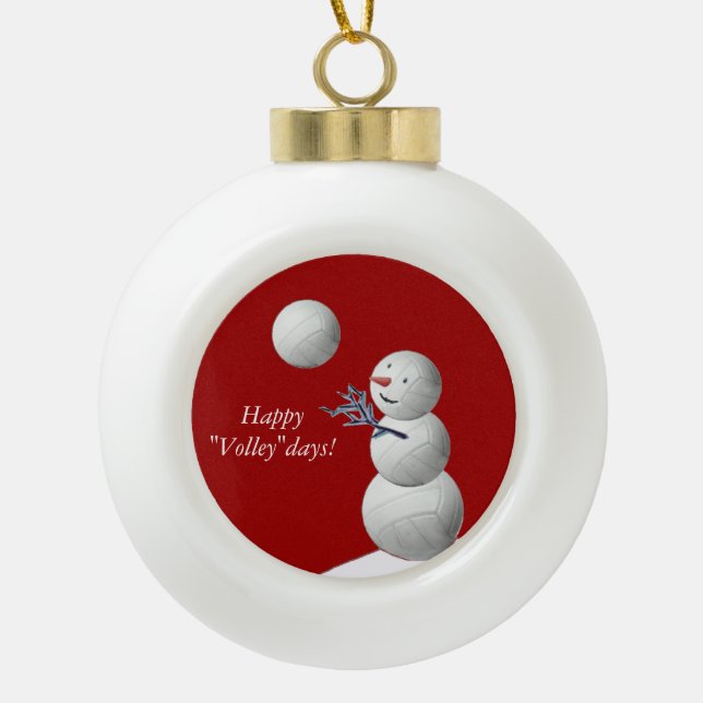 Volleyball Snowman Ceramic Ball Christmas Ornament (Front)