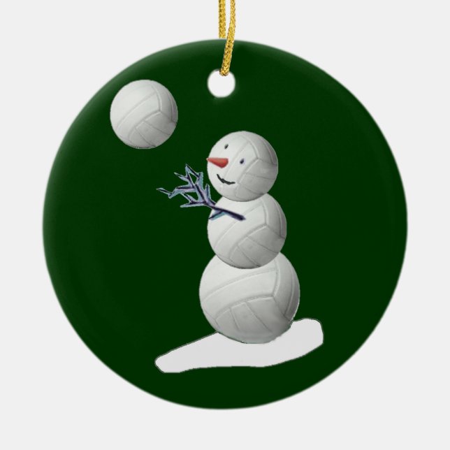 Volleyball Snowman Ceramic Ornament (Front)