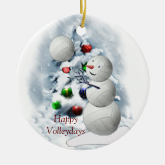 Volleyball Snowman Christmas Ceramic Ornament
