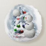Volleyball Snowman Christmas Round Pillow at Zazzle