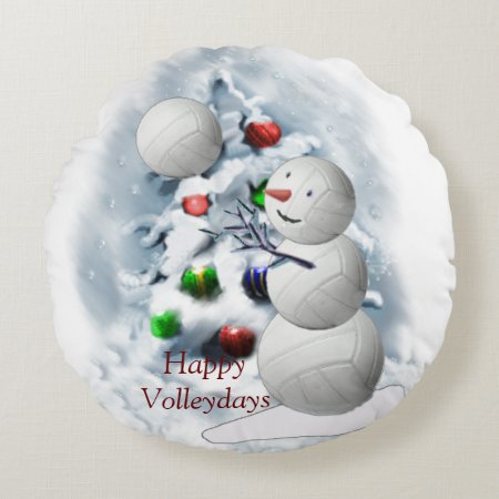 Volleyball Snowman Christmas Round Pillow