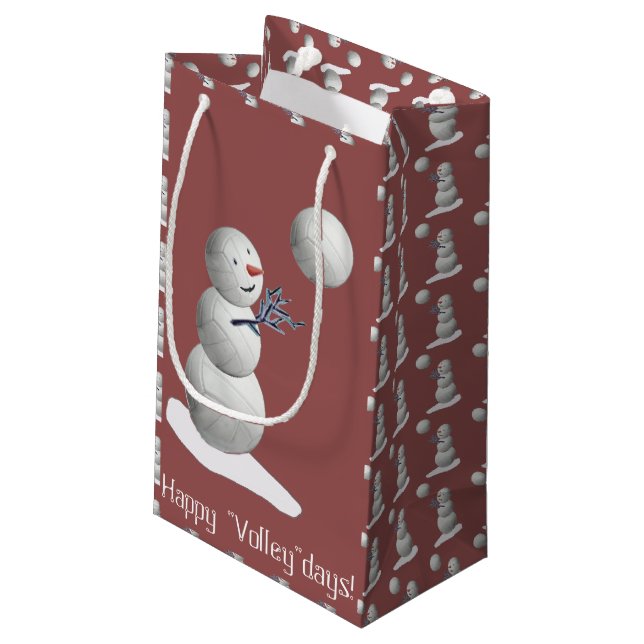 Volleyball Snowman Christmas Small Gift Bag (Back Angled)