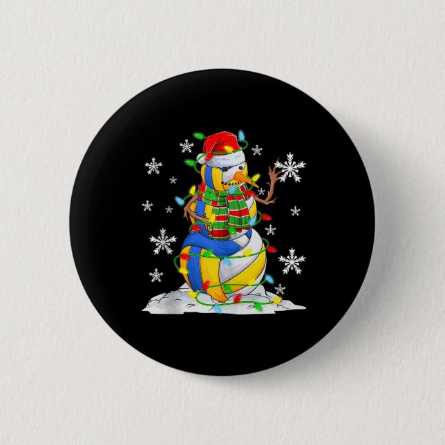 Volleyball Snowman Christmas Tree Lights Xma  Button (Front)