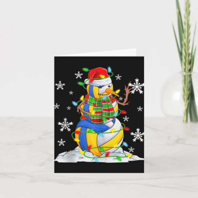 Volleyball Snowman Christmas Tree Lights Xma  Card (Front)