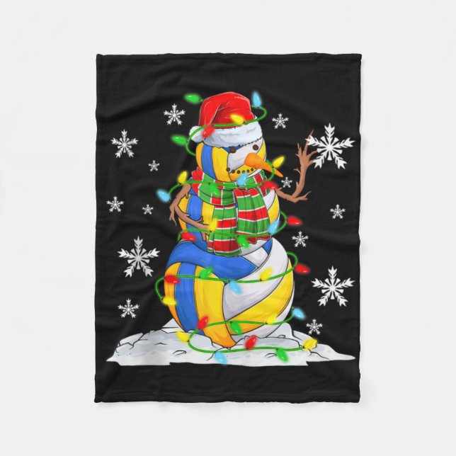 Volleyball Snowman Christmas Tree Lights Xma  Fleece Blanket (Front)