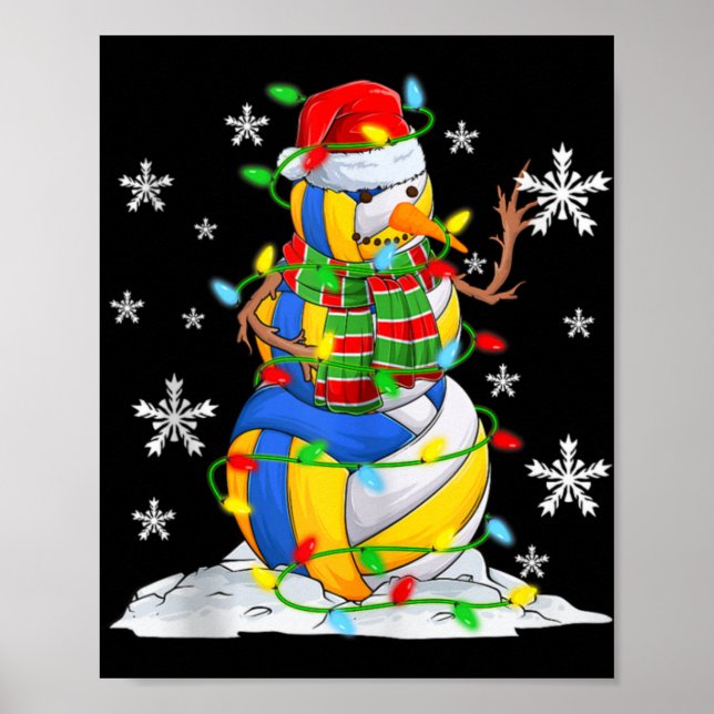 Volleyball Snowman Christmas Tree Lights Xma  Poster (Front)