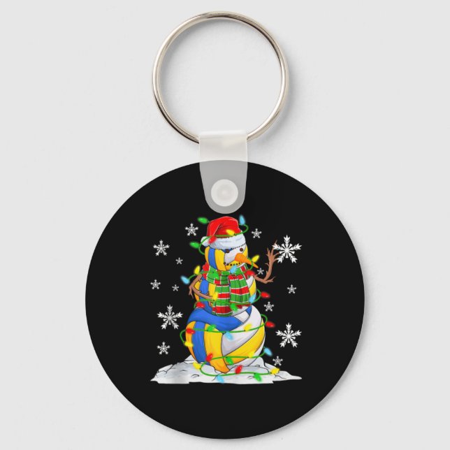 Volleyball Snowman Christmas Tree Lights Xma T Shi Keychain (Front)