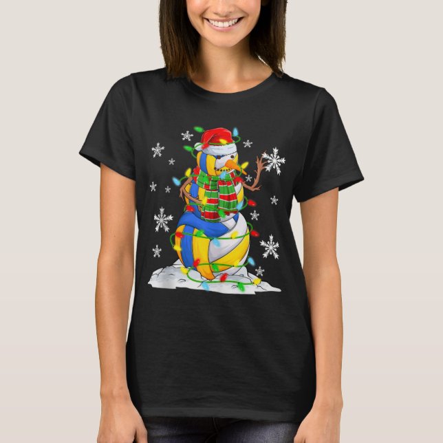 Volleyball Snowman Christmas Tree Lights Xma  T-Shirt (Front)