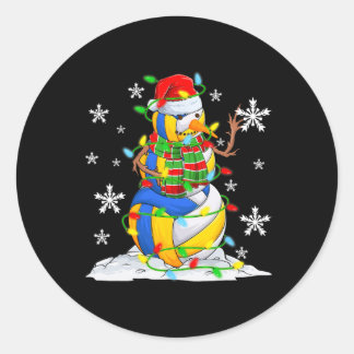 Volleyball Snowman Christmas Tree Lights Xmas Pjs  Classic Round Sticker