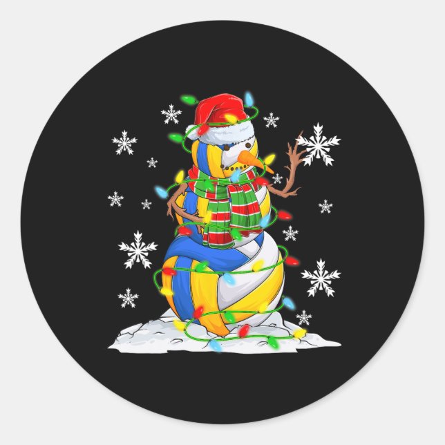 Volleyball Snowman Christmas Tree Lights Xmas Pjs  Classic Round Sticker (Front)
