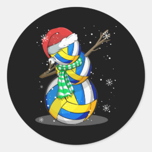 Volleyball Snowman Dabbing Funny Christmas Gift Pa Classic Round Sticker